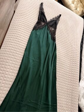 Victoria's Secret Black Lace & Emerald Satin Slip Dress